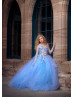 Blue Beaded Lace Tulle Flower Girl Dress